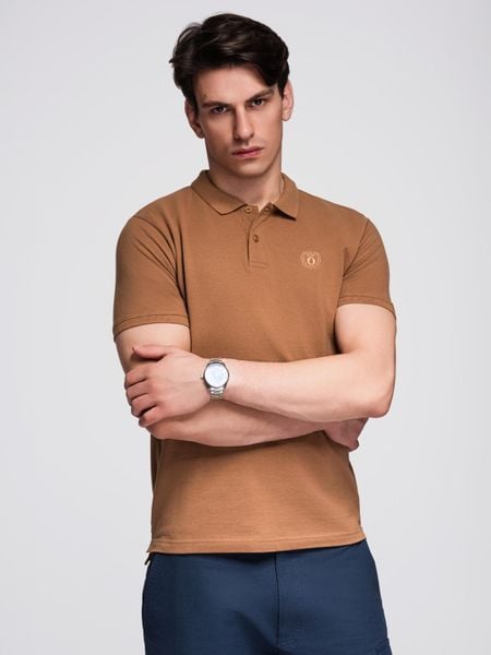Męska koszulka polo jednokolorowa BASIC z dzianiny pique - brązowa V23 - Rozmiar: S. Brązowe koszulki polo męskie Ombre Clothing, m, z aplikacjami, z bawełny, bez kołnierzyka, bez ramiączek. W wyprzedaży za 79.99 zł.
