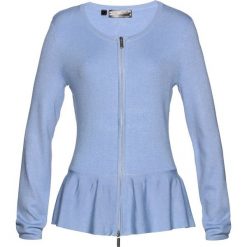 Sweter rozpinany z baskinką bonprix perłowy niebieski. Kardigany damskie marki bonprix. Za 59.99 zł.