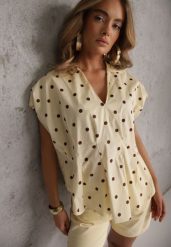 Żółta Bluzka Bawełniana w Groszki Oversize Jeniera. Żółte bluzki damskie Renee, l, bez wzorów, z bawełny, retro, bez kołnierzyka, bez ramiączek. Za 139.99 zł.