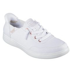 Buty Skechers Slip Ins Skip Cute - B Cute Sweet 114815-WHT białe. Białe obuwie sportowe damskie bez wzorów, z tkaniny, trekkingowe. Za 435.61 zł.