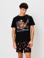 Bawełniana piżama dwuczęściowa z nadrukiem Deadpool & Wolverine - czarny. Czarne piżamy męskie Sinsay, l, bez wzorów, z bawełny, bez ramiączek. Za 49.99 zł.