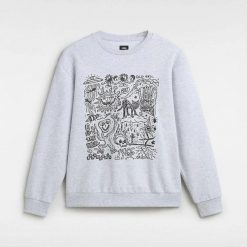 Bluza polarowa VANS SKOOL DOODLE FT RELAXED CREW Szary. Szare bluzy męskie Vans, xl, bez wzorów, z polaru, bez kaptura. Za 182.99 zł.