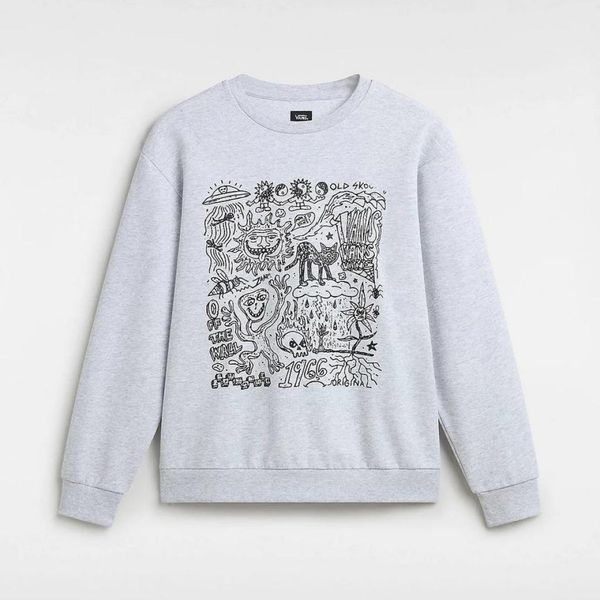 Bluza polarowa VANS SKOOL DOODLE FT RELAXED CREW Szary. Szare bluzy męskie Vans, xl, bez wzorów, z polaru, bez kaptura. Za 186.99 zł.