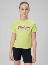 4F Koszulka sportowa szybkoschnąca dziewczęca - zielona 122/128 (6-8 lat). Zielone t-shirty i topy dla dziewczynek 4f, bez wzorów, z materiału, bez ramiączek. Za 59.99 zł.