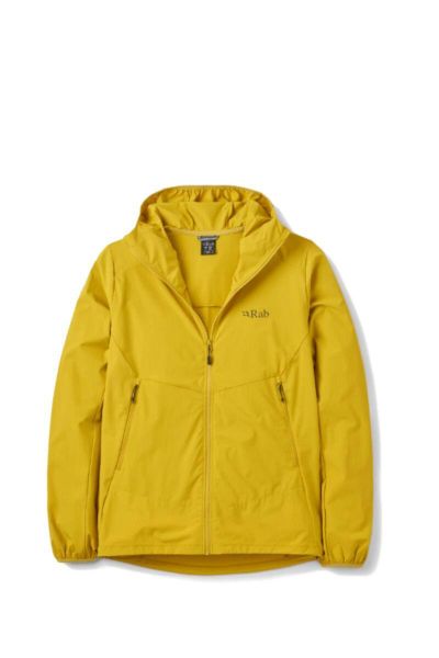 Kurtka softshell męska Borealis Hoody. Żółte kurtki męskie RAB, m, bez wzorów, z materiału, z kapturem. Za 417.90 zł.