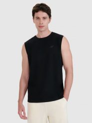 4F Tank top regular gładki męski - czarny L. Czarne koszulki sportowe męskie 4f, l, bez wzorów, z bawełny, klasyczne, bez kołnierzyka. Za 49.99 zł.