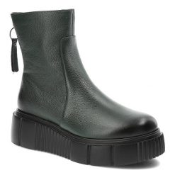 Zielone Botki Lemar Skórzane Ocieplane Buty Damskie. Zielone botki damskie Lemar, na wiosnę, ze skóry, eleganckie, bez obcasa, bez zapięcia. Za 359.00 zł.