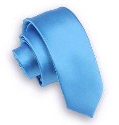 Jasny Niebieski Stylowy Krawat (Śledź) Męski -ALTIES- 5 cm, Wąski, Gładki. Niebieskie krawaty i muchy Alties, bez wzorów, z tkaniny, eleganckie. Za 35.00 zł.