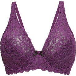 Biustonosz Pink Collection bonprix fiołkowo-czarny. Fioletowe biustonosze bonprix, w koronkowe wzory, z koronki. Za 54.99 zł.
