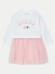 Guess Sukienka codzienna K5RK05 K82T0 Biały Regular Fit. Białe sukienki dla dziewczynek Guess, z aplikacjami, z bawełny, bez ramiączek. Za 169.99 zł.