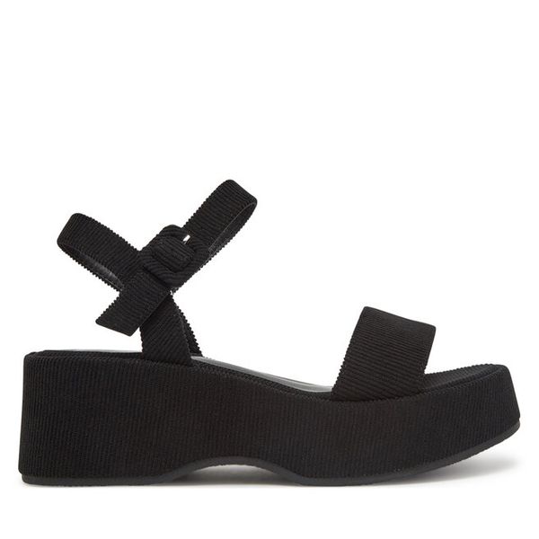 Sandały DeeZee. Czarne sandały damskie DeeZee, bez wzorów, bez obcasa, na koturnie, bez zapięcia. Za 139.99 zł.