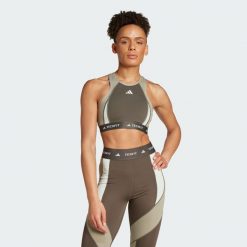 Biustonosz Techfit Medium-Support High-Neck Colorblock. Czarne obuwie sportowe damskie Adidas, bez wzorów, z materiału, na fitness i siłownię. Za 249.00 zł.