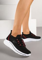 Czarne Buty Sportowe Sneakersy z Elastyczną Siateczkową Cholewką Telandrela. Czarne obuwie sportowe damskie Born2be, bez wzorów. Za 59.99 zł.