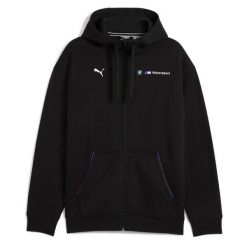 Bluza z kapturem i zamkiem błyskawicznym Puma BMW MMS Essentials+ Fleece. Czarne bluzy męskie Puma, m, bez wzorów, z kapturem, na fitness i siłownię. Za 385.60 zł.