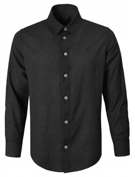 Koszula Weekendowa o Prostym Kroju - Pako Jeans - Len z Bawełmną, Czarna. Czarne koszule męskie Pako Jeans, l, bez wzorów, z bawełny, casualowe, bez kołnierzyka, bez ramiączek. Za 185.00 zł.