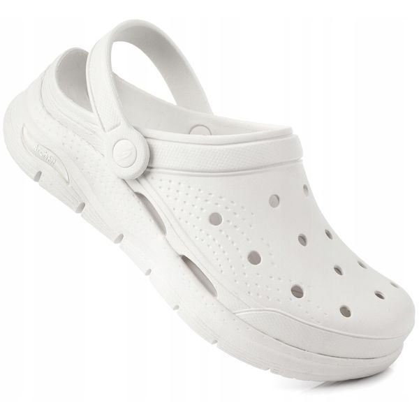 Damskie chodaki sandały białe SKECHERS ARCH-FIT. Białe sandały damskie Skechers, bez wzorów, bez obcasa, bez zapięcia. Za 149.00 zł.