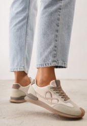 Beżowe Sneakersy z Geometrycznym Wzorem z Boku Mehida. Brązowe obuwie sportowe damskie Renee, z aplikacjami, z jeansu. Za 119.99 zł.
