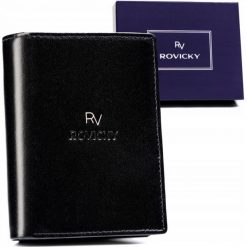 Portfel męski Rovicky RV-7680056-9-BCA czarny. Czarne portfele męskie ROVICKY, bez wzorów, ze skóry. Za 70.00 zł.