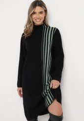 Czarna Sukienka Midi z Półgolfem o Prostym Fasonie z Paskami Pregora. Czarne sukienki damskie Born2be, na co dzień, xl, bez wzorów, bez kołnierzyka, bez ramiączek, midi, proste. Za 129.99 zł.