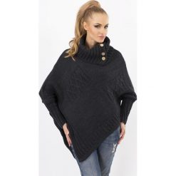 Grafitowy Sweter-Ponczo z Golfem z Ozdobnymi Guzikami. Swetry damskie Molly.pl. Za 98.90 zł.