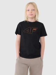 4F T-shirt regular z nadrukiem chłopięcy - czarny 122 (6-7 lat). Czarne t-shirty dla chłopców 4f, bez wzorów, z bawełny, bez ramiączek. W wyprzedaży za 19.99 zł.
