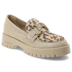 Beżowe Mokasyny Panterka Chebello Wsuwane Obuwie Damskie. Brązowe mokasyny damskie CheBello, bez wzorów, z materiału, eleganckie, bez obcasa, bez zapięcia. Za 559.00 zł.