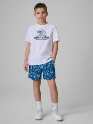 4F Spodenki plażowe boardshorty chłopięce - niebieskie 158/164 (12-14 lat). Niebieskie szorty dla chłopców 4f, na lato, bez wzorów, z materiału. Za 89.99 zł.