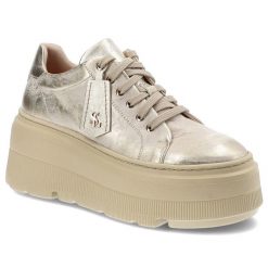 Złote Sneakersy Libero Modne Obuwie Damskie. Żółte półbuty damskie Libero, bez wzorów, z jeansu, eleganckie, bez obcasa, bez zapięcia. Za 369.00 zł.