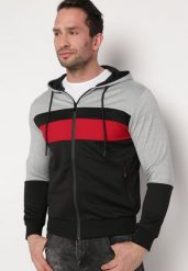 Szaro-Czarna Bluza z Kapturem i Kieszeniami na Suwaki Amelobria. Szare bluzy męskie Born2be, l, bez wzorów, z dzianiny, z kapturem. Za 49.99 zł.