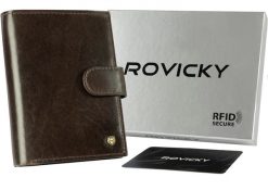 Portfel męski skórzany ROVICKY N62L-RVT-3227 c. brązowy. Brązowe portfele męskie ROVICKY, bez wzorów, ze skóry. Za 65.99 zł.