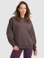 4F Bluza dresowa nierozpinana z kapturem damska - brązowa XL. Brązowe bluzy sportowe damskie 4f, xl, bez wzorów, z dresówki, z kapturem. Za 159.99 zł.