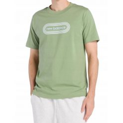 Koszulka na co dzień Męska T-Shirt New Balance Sportowa Bawełna. Zielone koszulki sportowe męskie New Balance, m, bez wzorów, z bawełny, bez kołnierzyka, bez ramiączek. Za 129.00 zł.