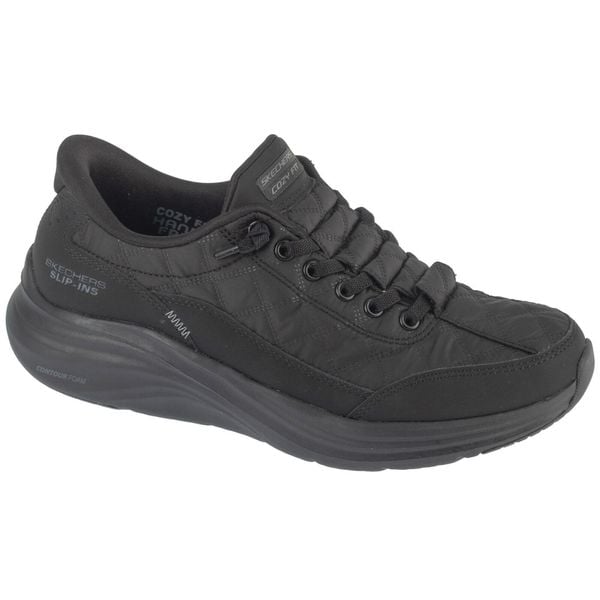 Buty sportowe Sneakersy damskie, Slip-ins: Contour Foam - Cozy Fit. Czarne trampki i tenisówki damskie Skechers, bez wzorów, sportowe, bez zapięcia. Za 369.99 zł.