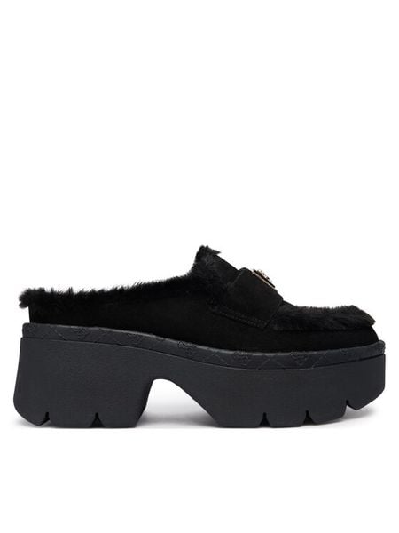 Guess Klapki FLFBRI ESU06 Czarny. Czarne klapki damskie Guess, z aplikacjami, ze skóry, bez obcasa. Za 509.99 zł.