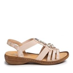 Sandały Rieker. Brązowe sandały damskie Rieker, bez wzorów, bez obcasa, na płaskiej podeszwie, bez zapięcia. Za 219.99 zł.