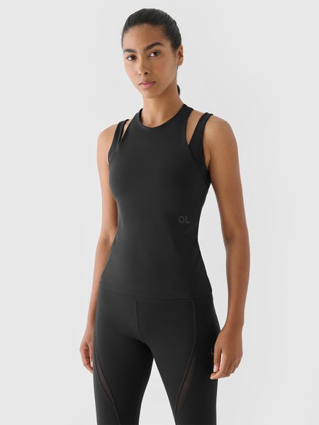 4F Top treningowy slim szybkoschnący 4F x Anna Lewandowska - czarny XS. Czarne koszulki sportowe damskie 4f, xs, bez wzorów, z dzianiny, bez kołnierzyka, bez ramiączek, na fitness i siłownię. W wyprzedaży za 89.99 zł.