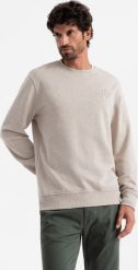 Ombre Melanżowa męska bluza dresowa z wyszywanym logotypem beżowa V2 OM-SSNZ-0163 L. Brązowe bluzy męskie Ombre, l, bez wzorów, z dresówki, bez kaptura. Za 159.99 zł.