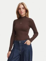 Guess Jeans Bluzka W6BP06 K5471 Brązowy Slim Fit. Brązowe koszule damskie Guess Jeans, l, z aplikacjami, z bawełny, bez kołnierzyka, bez ramiączek. Za 199.99 zł.