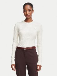 Tommy Hilfiger Sweter WW0WW44993 Kremowy Regular Fit. Białe swetry damskie Tommy Hilfiger, xl, bez wzorów, z bawełny, bez kołnierzyka, bez ramiączek, bez kaptura. Za 529.99 zł.