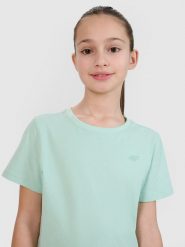 4F T-shirt regular gładki dziewczęcy - turkusowy 158 (12-13 lat). Niebieskie t-shirty i topy dla dziewczynek 4f, bez wzorów, z bawełny, bez ramiączek. Za 29.99 zł.