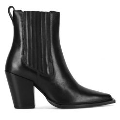 Kowbojki GINO ROSSI. Czarne botki damskie Gino Rossi, bez obcasa, na słupku, bez zapięcia. Za 379.99 zł.