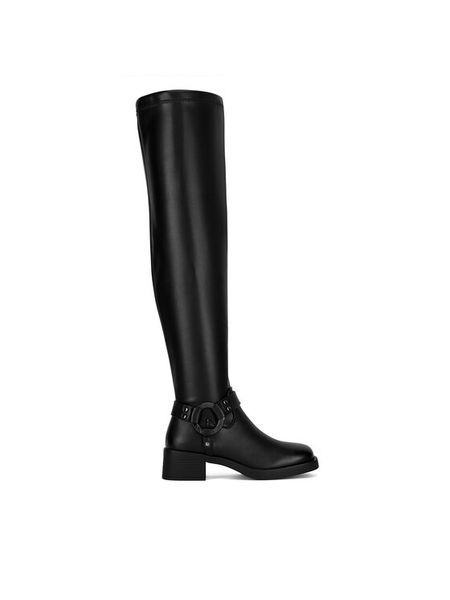Nine West Kozaki HY96158-15 Czarny. Czarne kozaki damskie Nine West, ze skóry, bez obcasa, na słupku. Za 299.99 zł.