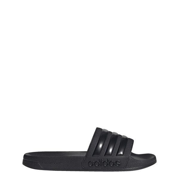 Klapki basenowe Adilette Shower Slides. Czarne klapki damskie Adidas, bez wzorów, sportowe, bez obcasa. Za 119.00 zł.