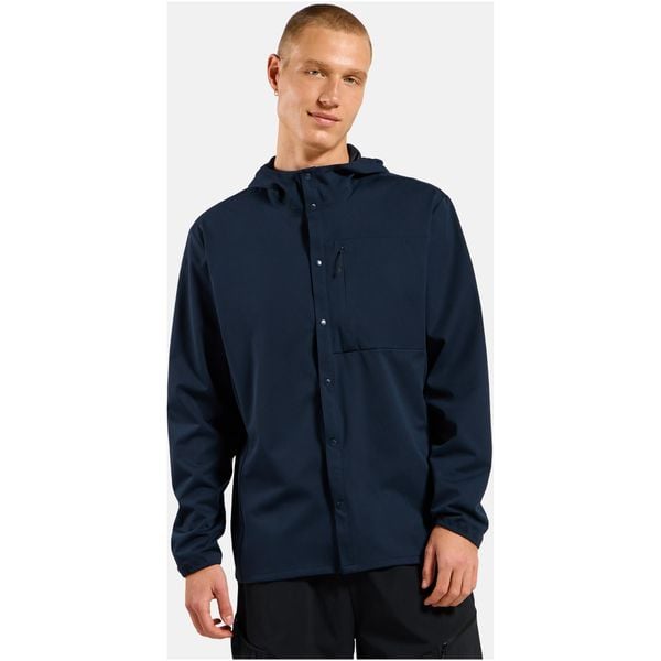 Koszula z długim rękawem męska ODLO Shirt l/s TRANSITION SOFTSHELL. Niebieskie koszule męskie Odlo, l, bez wzorów, z materiału, bez kołnierzyka, bez ramiączek. Za 539.99 zł.