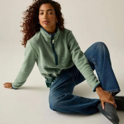 Damska bluza polarowa Frankie Borg Half Zip. Zielone bluzy damskie Regatta, bez wzorów, z materiału, bez kaptura. Za 257.50 zł.