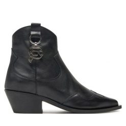 Botki KARL LAGERFELD. Czarne botki damskie KARL LAGERFELD, bez obcasa, na słupku, bez zapięcia. Za 999.99 zł.