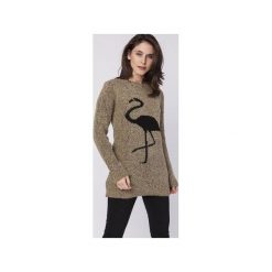 Sweter z flamingiem, SWE131 mocca MKM. Brązowe swetry damskie Mkm swetry, z dzianiny. Za 138.00 zł.