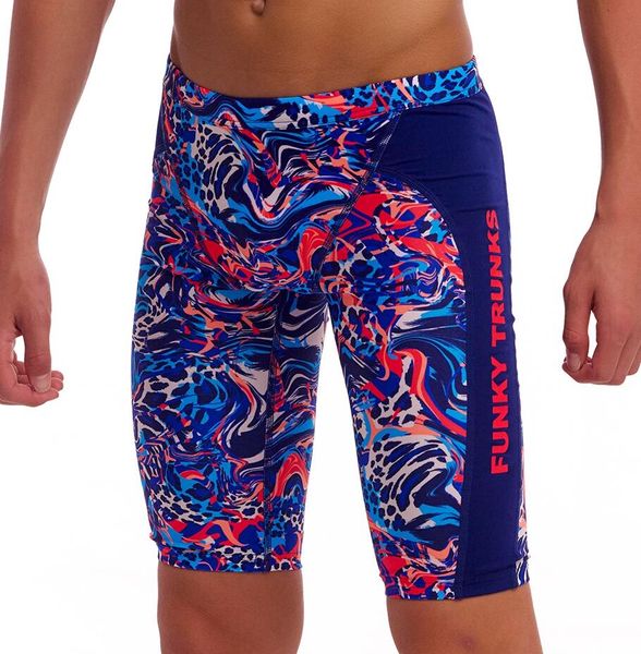 Spodenki FUNKY TRUNKS Mad Cat - jammery chłopięce. Niebieskie kąpielówki dla chłopców FUNKY TRUNKS, bez wzorów, z elastanu, wakacyjne. Za 211.75 zł.