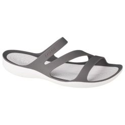 Klapki damskie Crocs Swiftwater Sandal W Smokewhite. Białe klapki damskie Crocs, bez wzorów, z materiału, bez obcasa. Za 273.00 zł.