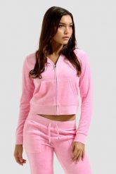 JUICY COUTURE Różowa bluza damska Robertson Hoodie. Czerwone bluzy damskie Juicy Couture, s, bez wzorów, bez kaptura. W wyprzedaży za 362.99 zł.